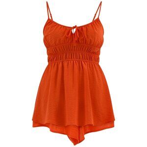 NWT, SZ L, Double Layer Shorty Babydoll Romper, Crushed Matte Satiny Coral